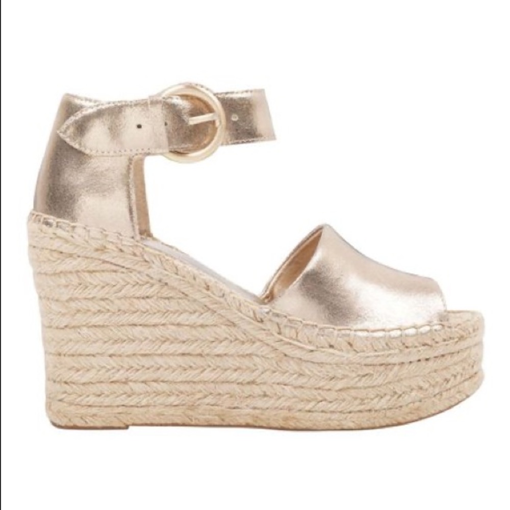Marc Fisher gold metallic espadrille wedge size 11